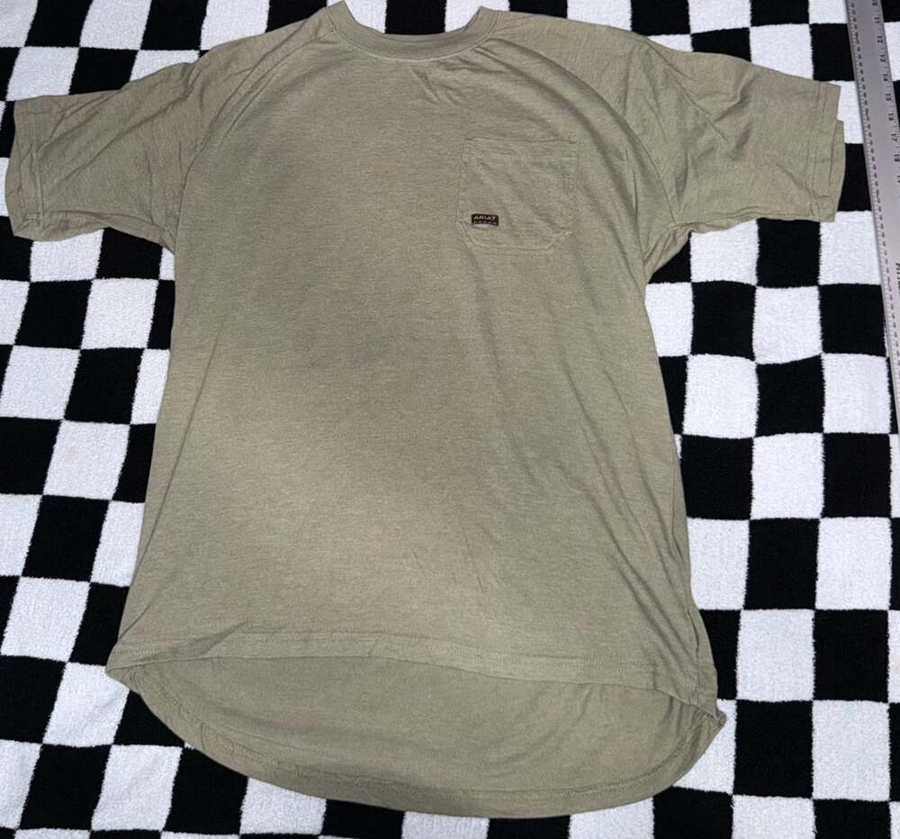 Ariat Men's Rebar Cotton Short Sleeve Crew Work Shirt Olive Green Size L